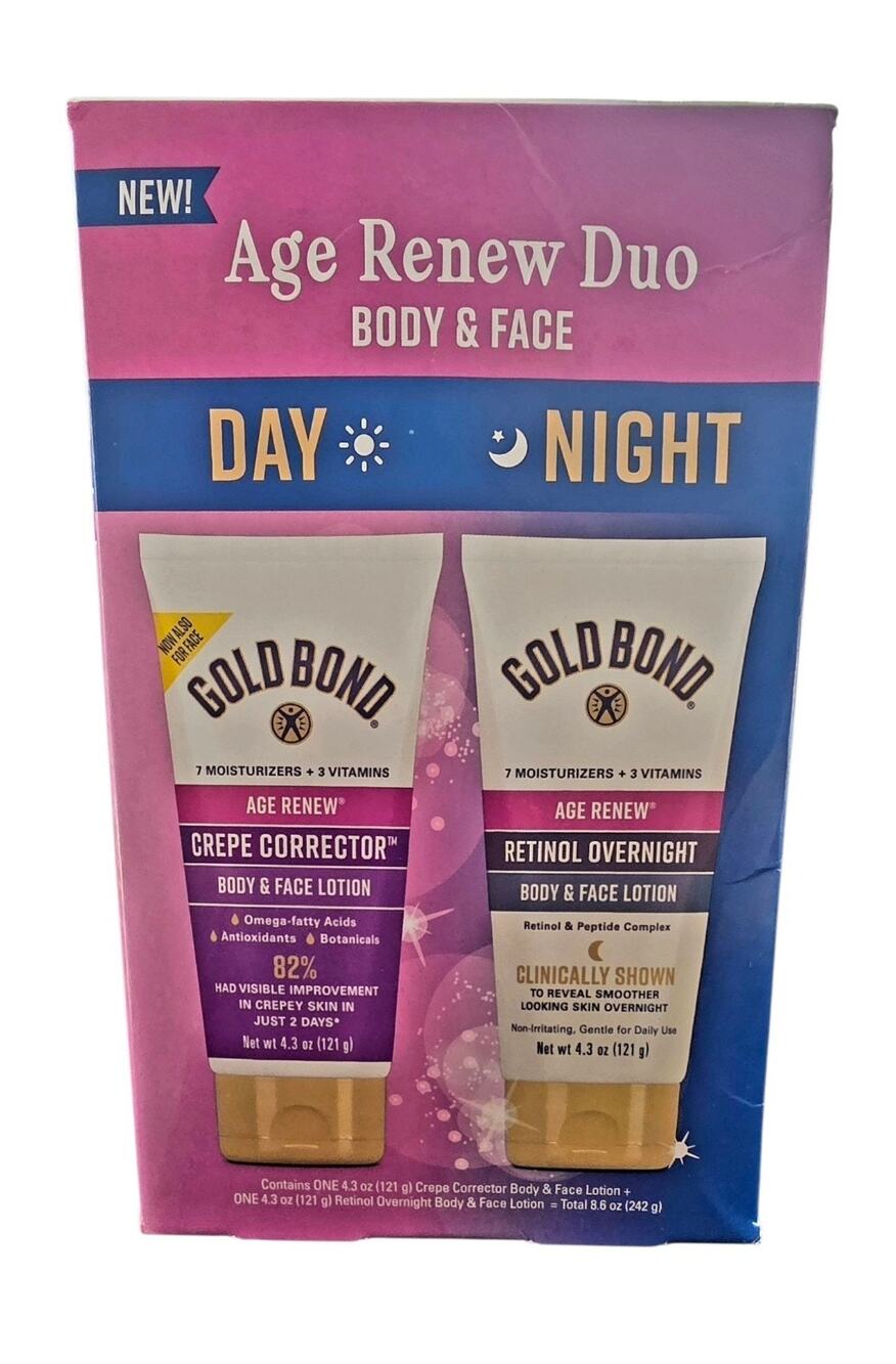 Gold Bond Age Renew Duo Body & Face Day Crepe Corrector Night Retinol Lotion Set